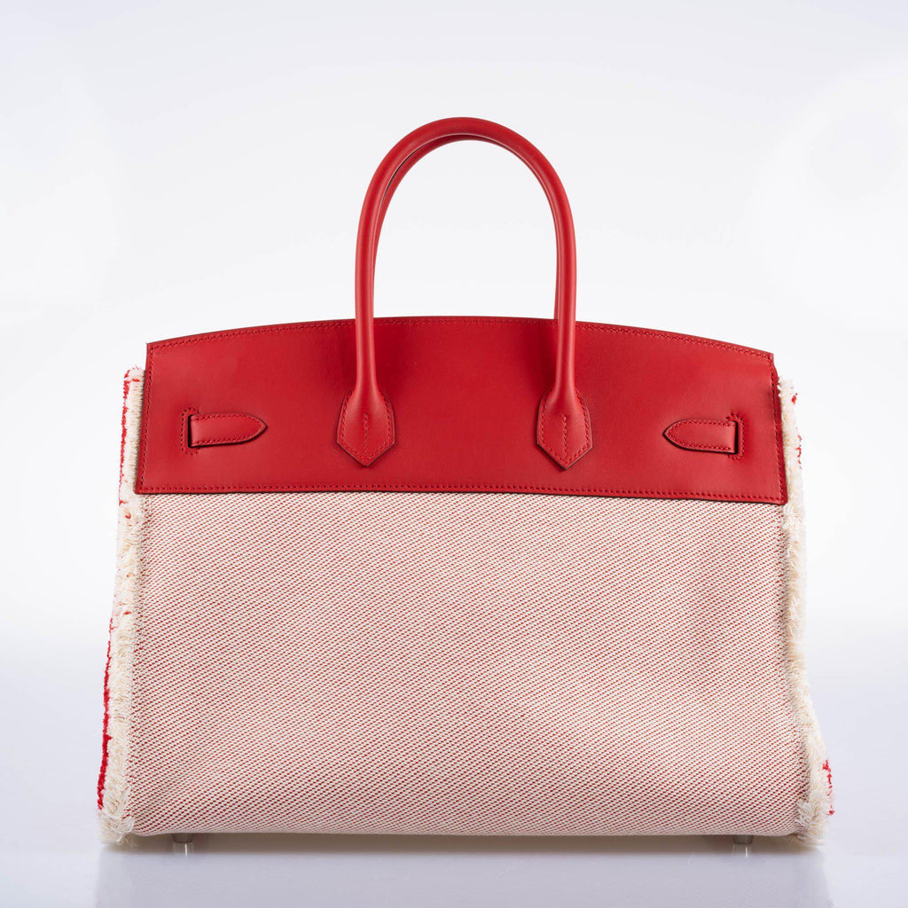 Hermes Fray Fray Birkin 35 Rouge de Cour Swift & Toile H with Palladium Hardwar