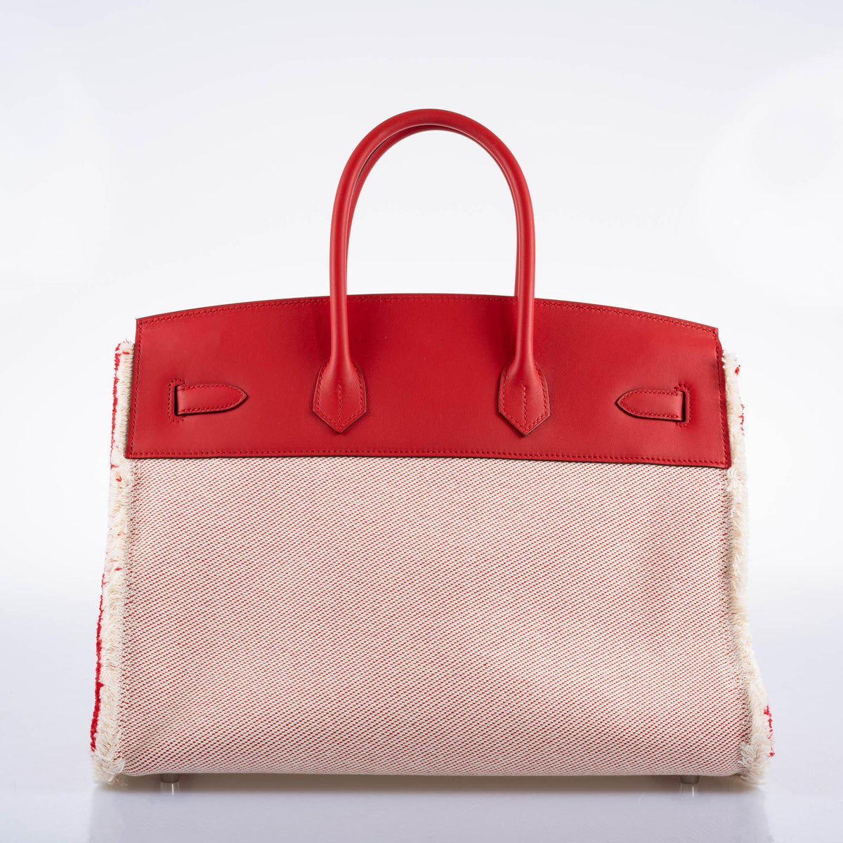 Hermes Fray Fray Birkin 35 Rouge de Cour Swift & Toile H with Palladium Hardwar