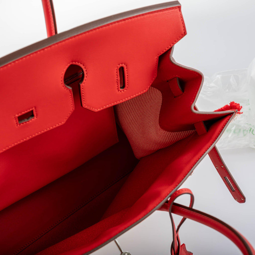 Hermes Fray Fray Birkin 35 Rouge de Cour Swift & Toile H with Palladium Hardwar