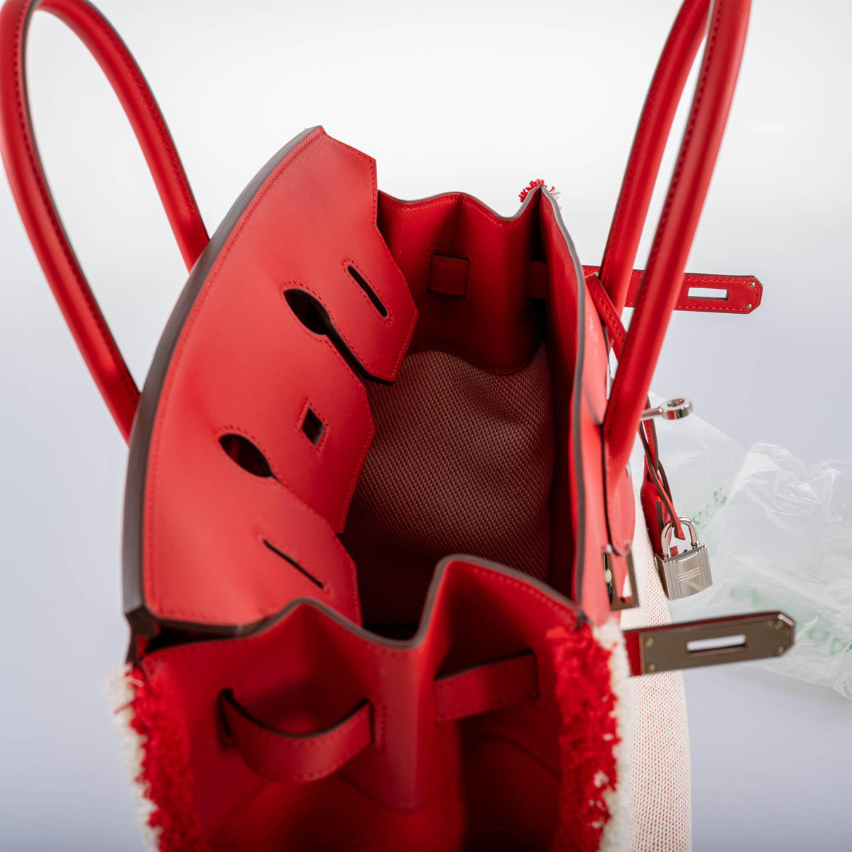 Hermes Fray Fray Birkin 35 Rouge de Cour Swift & Toile H with Palladium Hardwar