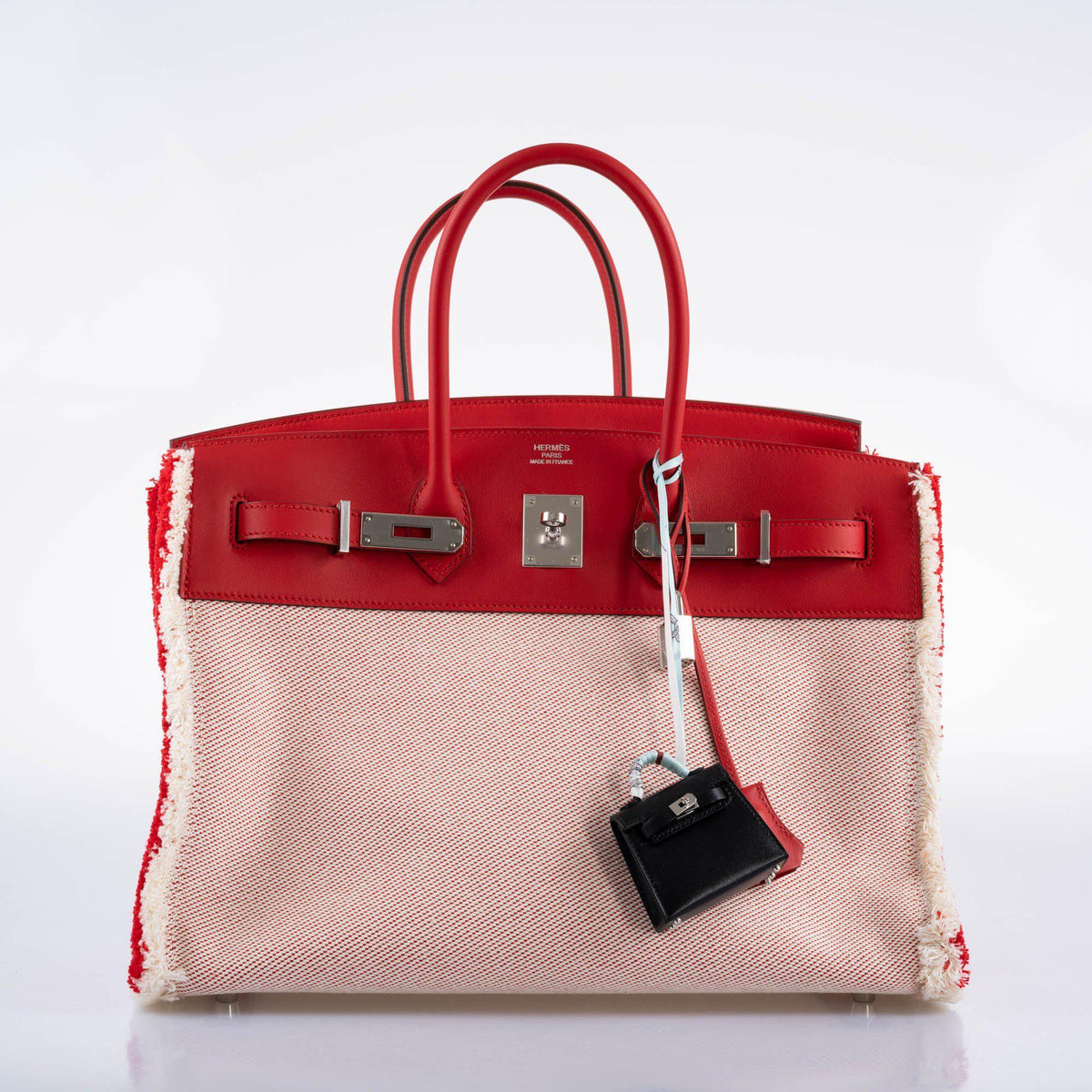 Hermes Fray Fray Birkin 35 Rouge de Cour Swift & Toile H with Palladium Hardwar