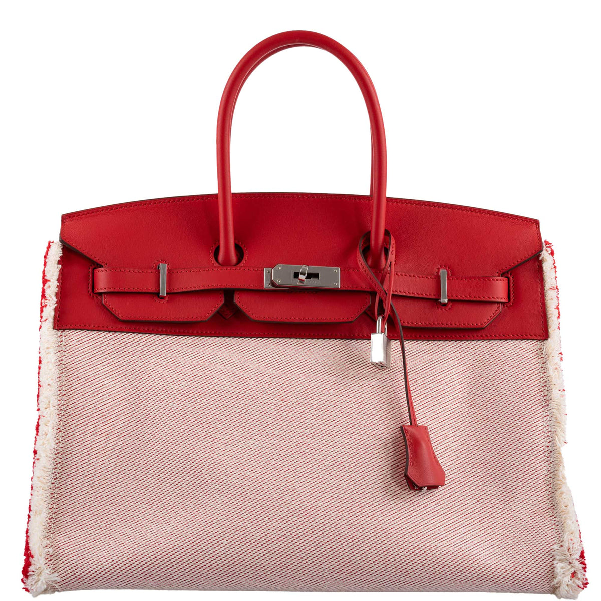 Hermes Fray Fray Birkin 35 Rouge de Cour Swift & Toile H with Palladium Hardwar