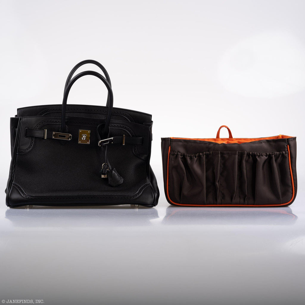 Hermes Ghillies Birkin 35 Black Togo & Evergrain with Palladium Hardware