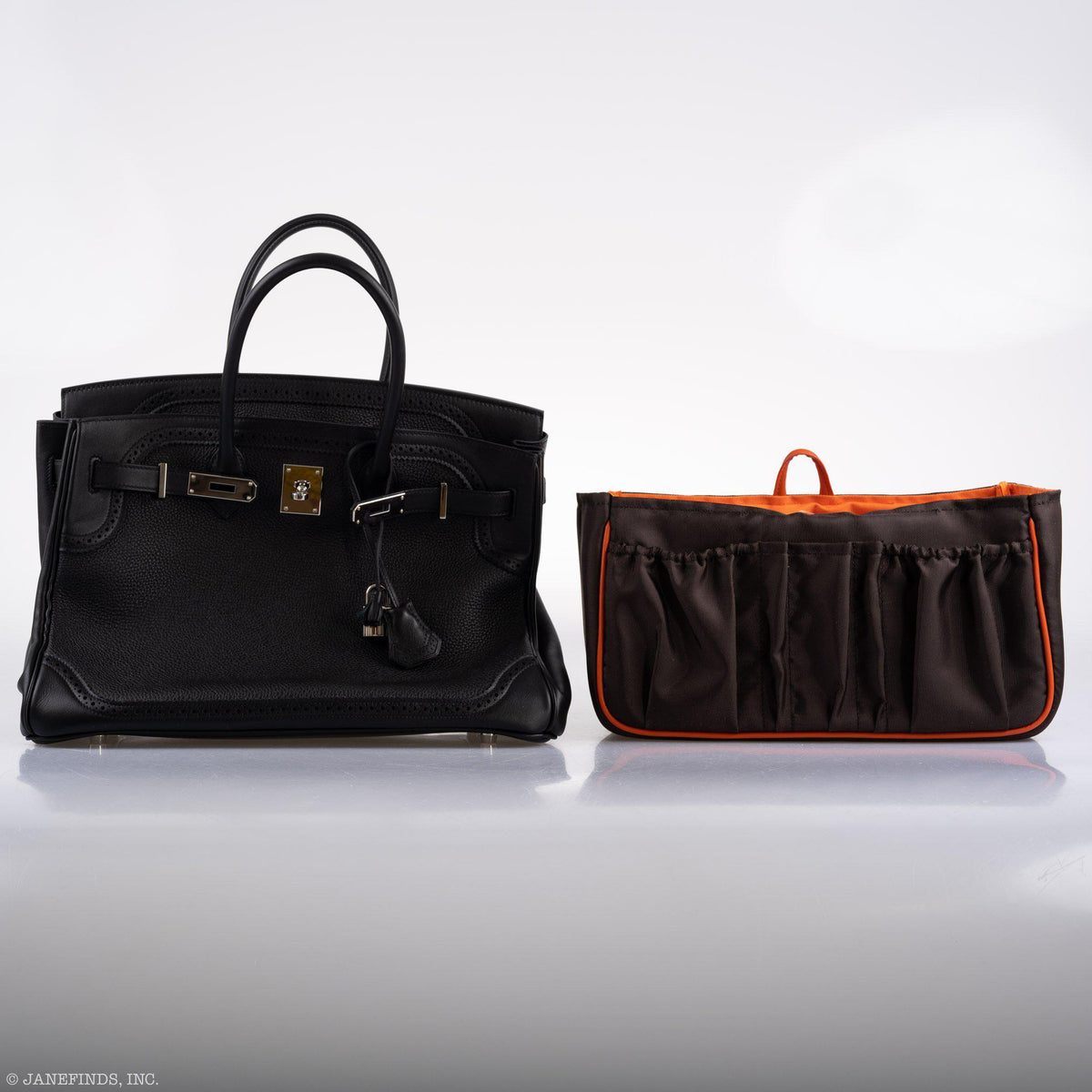 Hermes Ghillies Birkin 35 Black Togo & Evergrain with Palladium Hardware