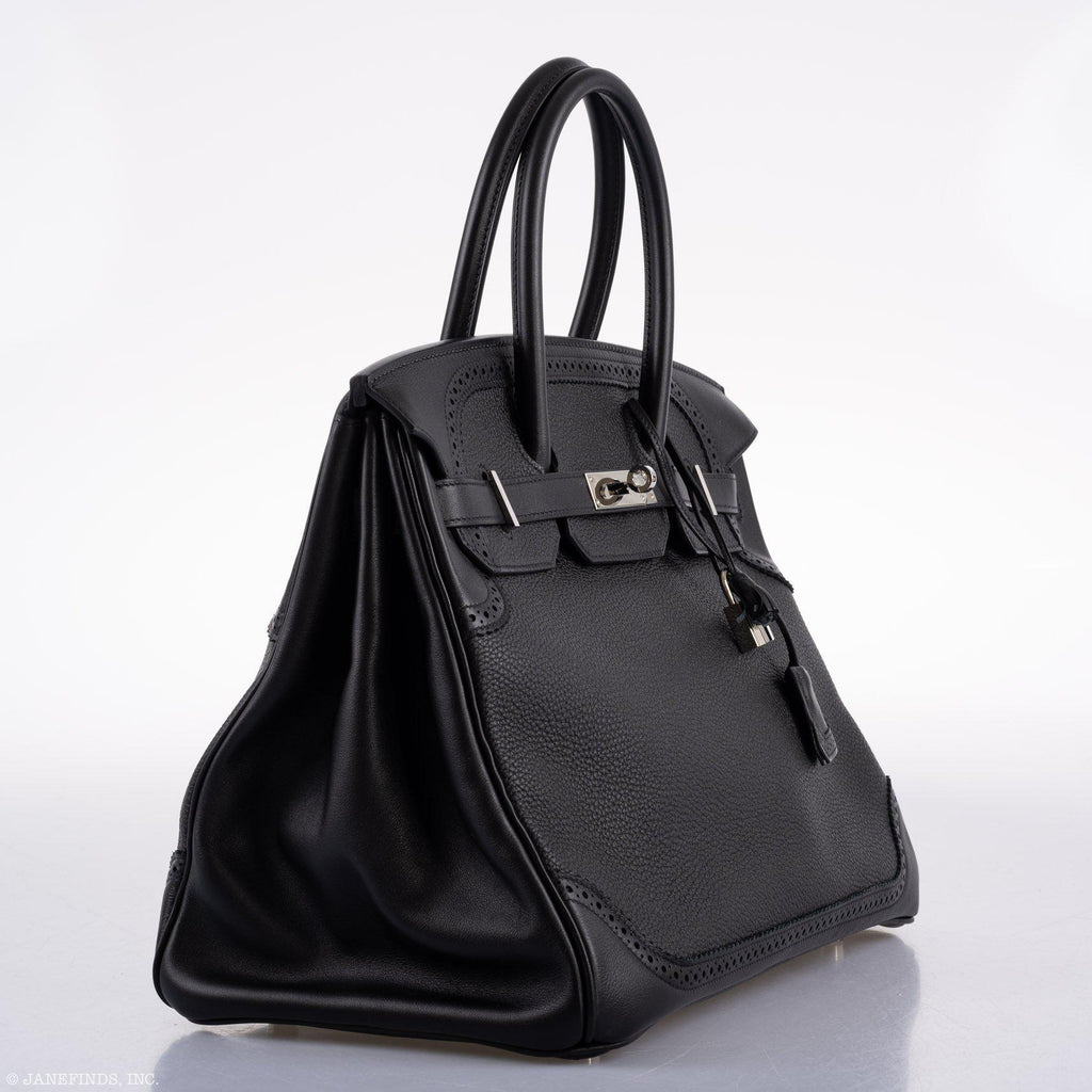 Hermes Ghillies Birkin 35 Black Togo & Evergrain with Palladium Hardware