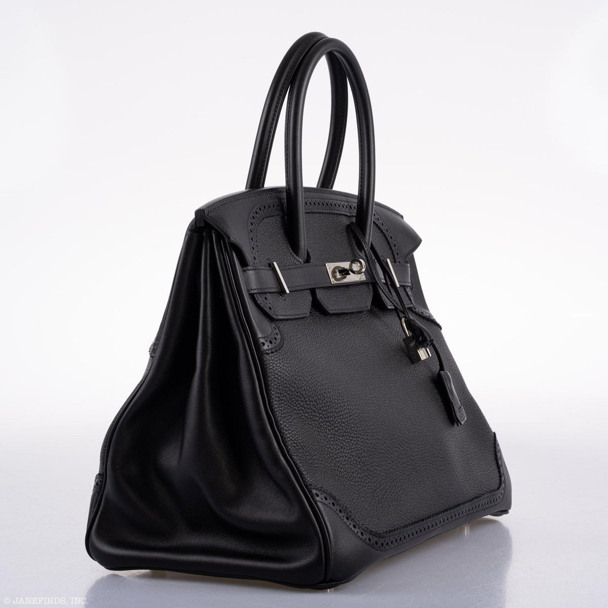 Hermes Ghillies Birkin 35 Black Togo & Evergrain with Palladium Hardware