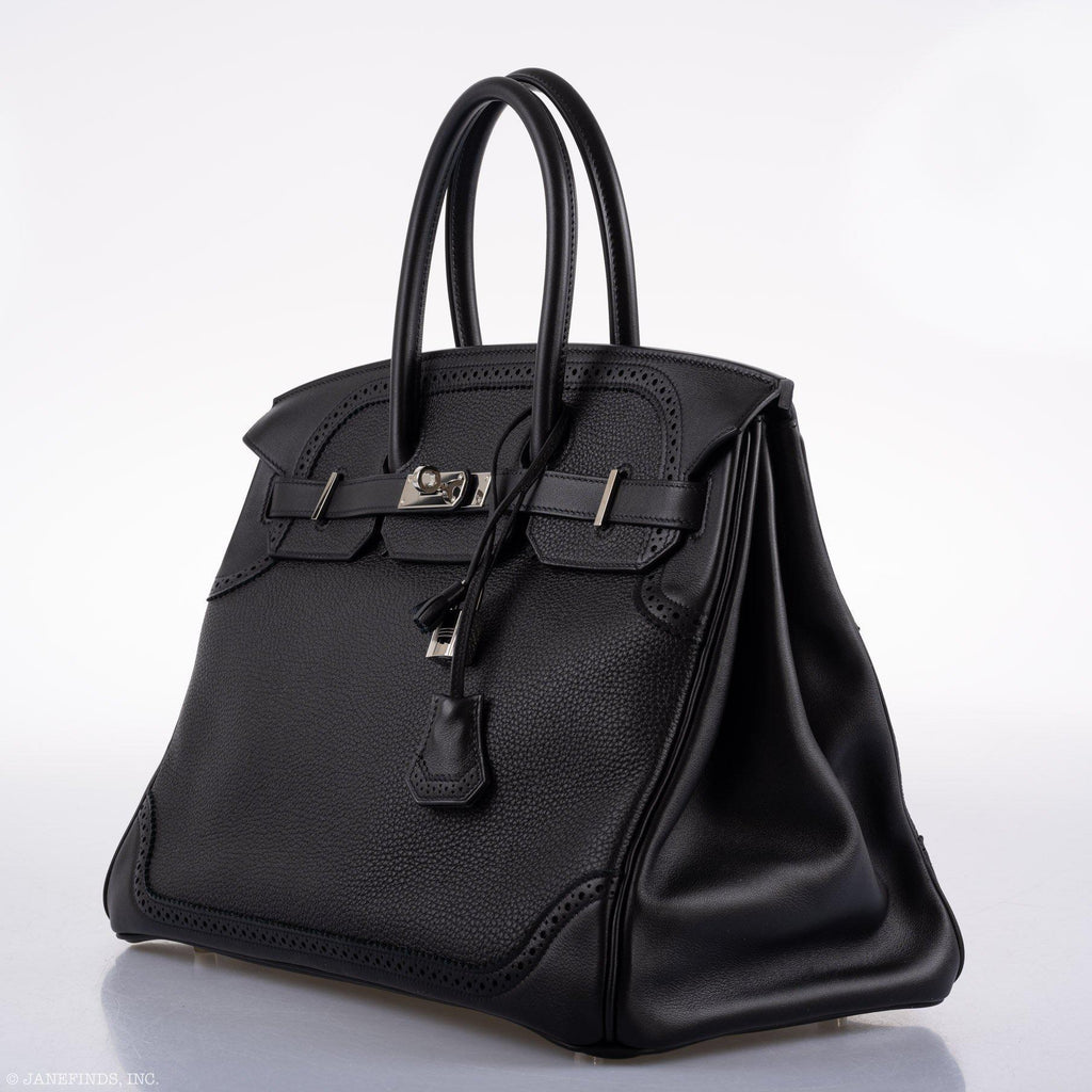 Hermes Ghillies Birkin 35 Black Togo & Evergrain with Palladium Hardware