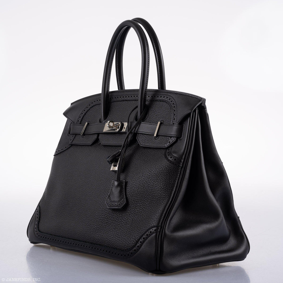 Hermes Ghillies Birkin 35 Black Togo & Evergrain with Palladium Hardware
