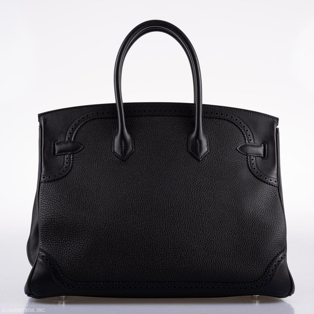 Hermes Ghillies Birkin 35 Black Togo & Evergrain with Palladium Hardware