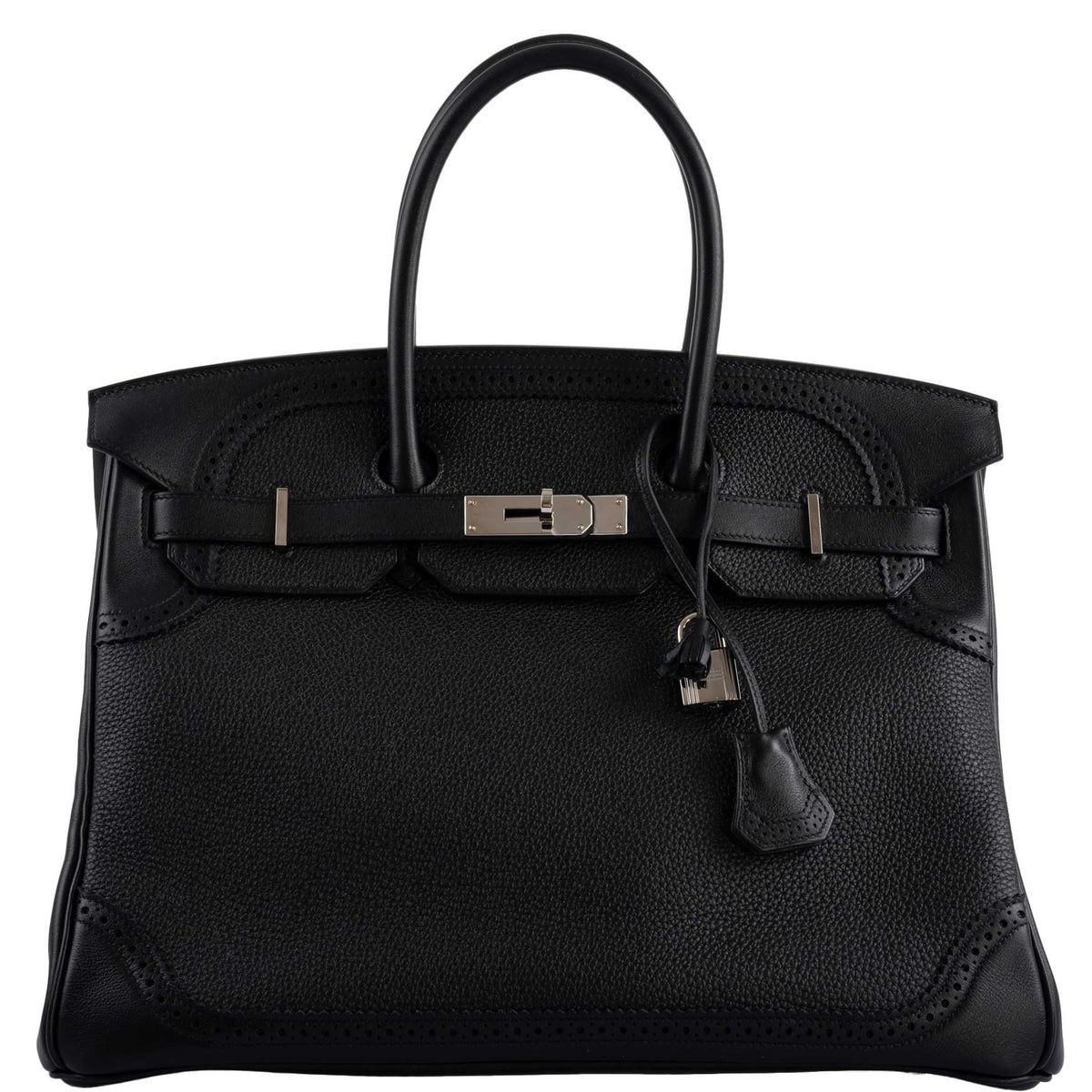 Hermes Ghillies Birkin 35 Black Togo & Evergrain with Palladium Hardware