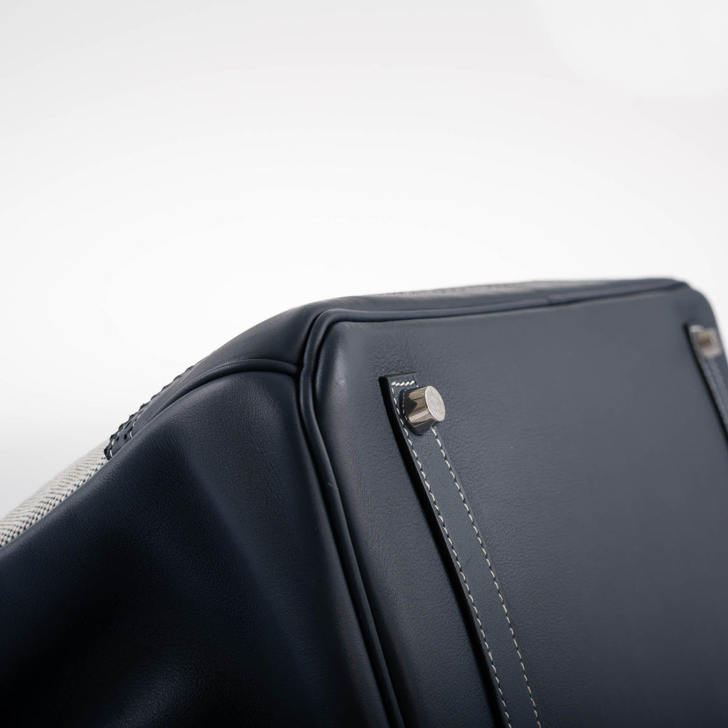 Hermes Ghillies Birkin 35 Blue de Prusse Swift & Toile with Palladium Hardware