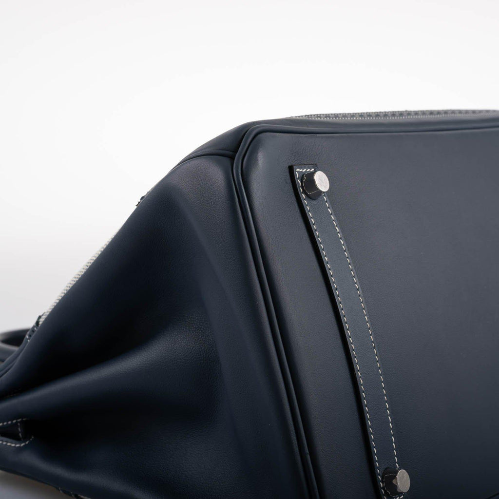 Hermes Ghillies Birkin 35 Blue de Prusse Swift & Toile with Palladium Hardware