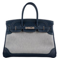Hermes Ghillies Birkin 35 Blue de Prusse Swift & Toile with Palladium Hardware