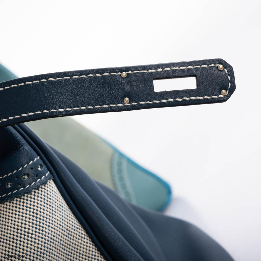 Hermes Ghillies Birkin 35 Ciel Doblis, Turquoise Togo & Blue Jean Swift with Palladium Hardware