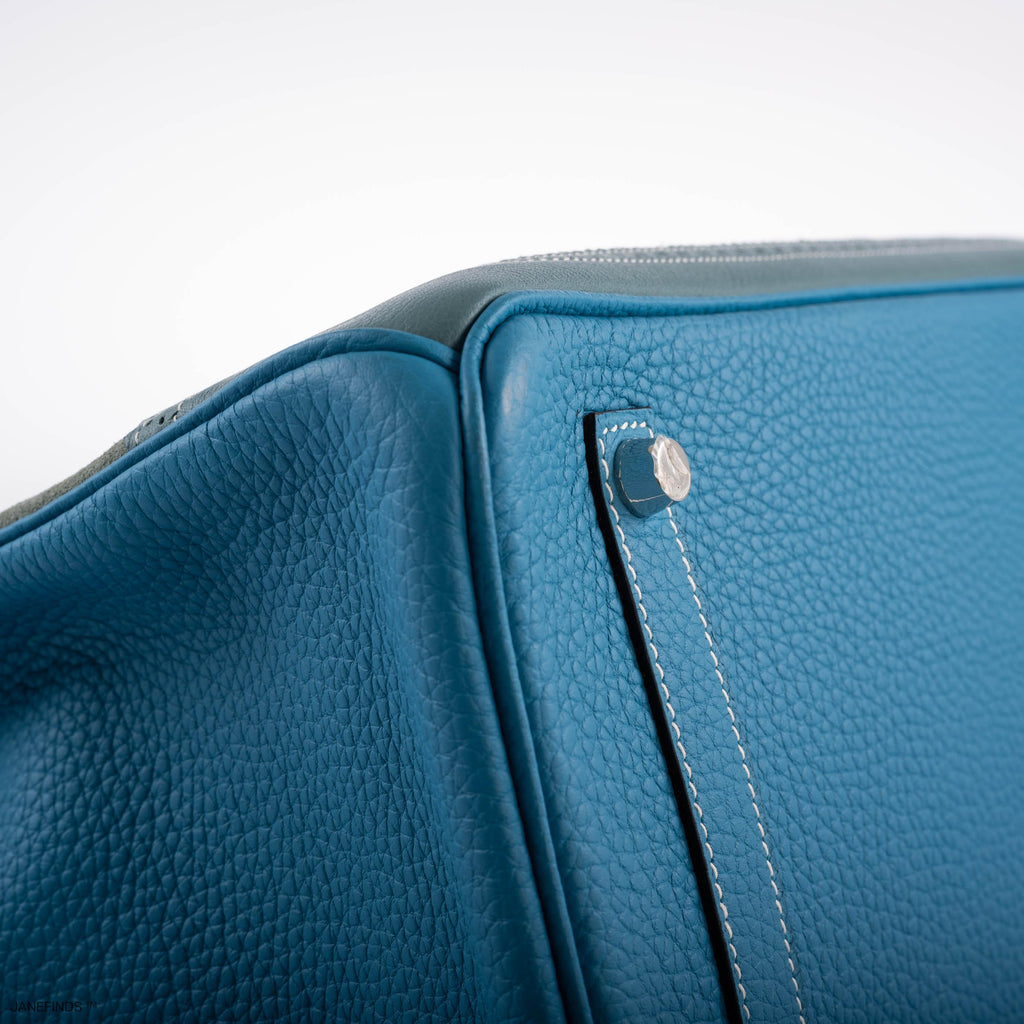Hermes Ghillies Birkin 35 Ciel Doblis, Turquoise Togo & Blue Jean Swift with Palladium Hardware