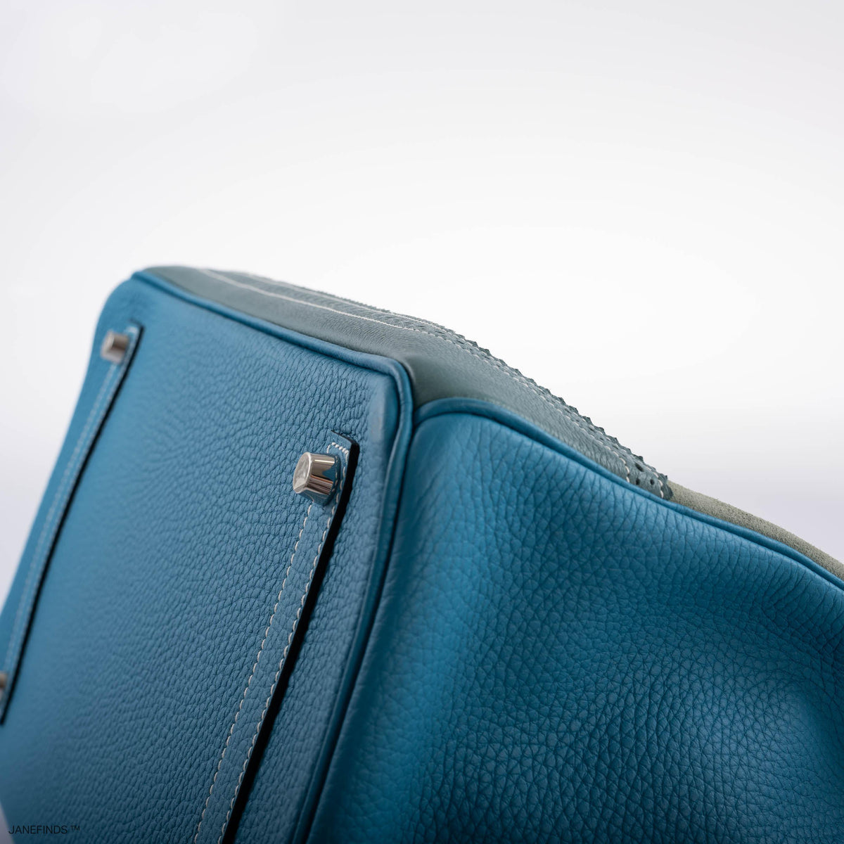 Hermes Ghillies Birkin 35 Ciel Doblis, Turquoise Togo & Blue Jean Swift with Palladium Hardware
