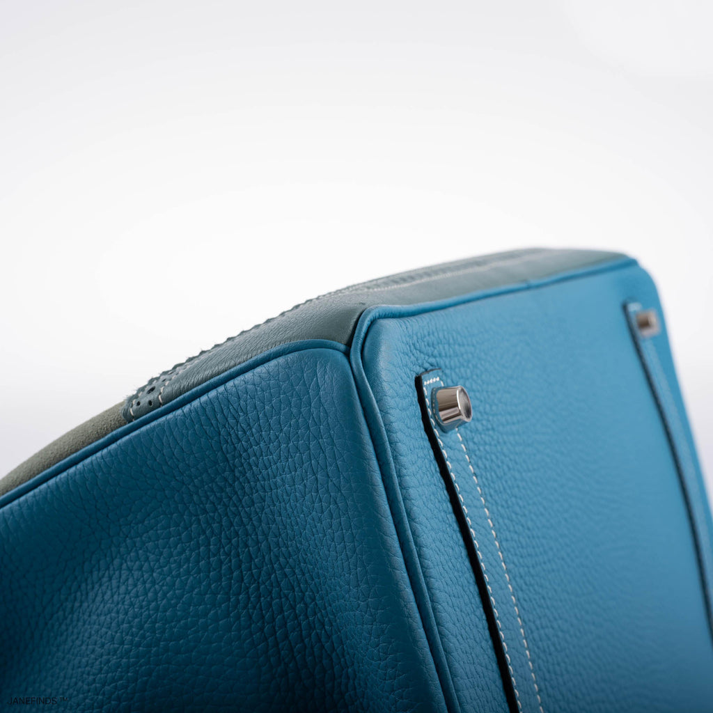 Hermes Ghillies Birkin 35 Ciel Doblis, Turquoise Togo & Blue Jean Swift with Palladium Hardware