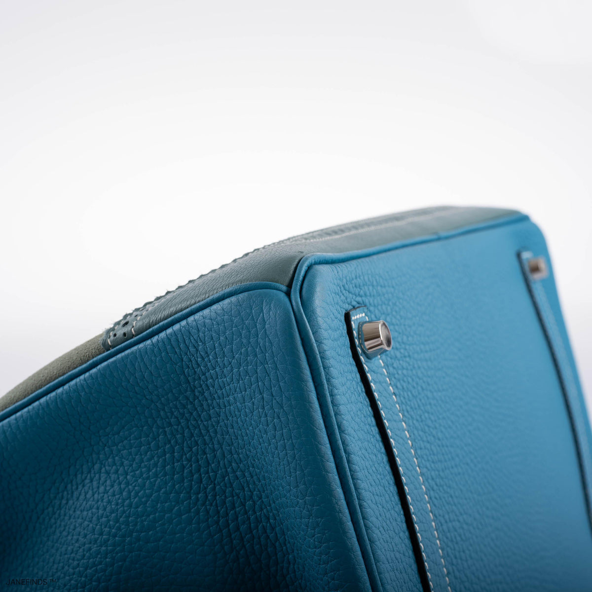 Hermes Ghillies Birkin 35 Ciel Doblis, Turquoise Togo & Blue Jean Swift with Palladium Hardware