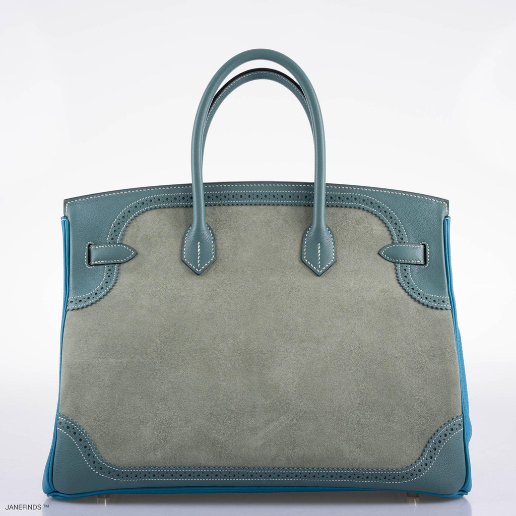 Hermes Ghillies Birkin 35 Ciel Doblis, Turquoise Togo & Blue Jean Swift with Palladium Hardware