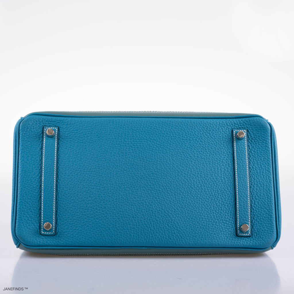 Hermes Ghillies Birkin 35 Ciel Doblis, Turquoise Togo & Blue Jean Swift with Palladium Hardware