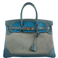Hermes Ghillies Birkin 35 Ciel Doblis, Turquoise Togo & Blue Jean Swift with Palladium Hardware