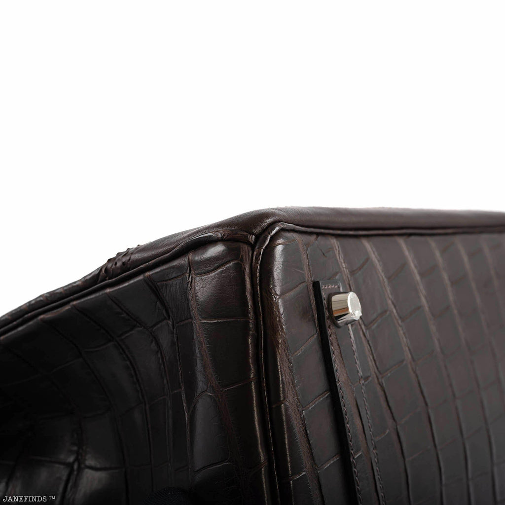 Hermes Ghillies Birkin 35 Matte Ebene Alligator & Swift with Palladium Hardware