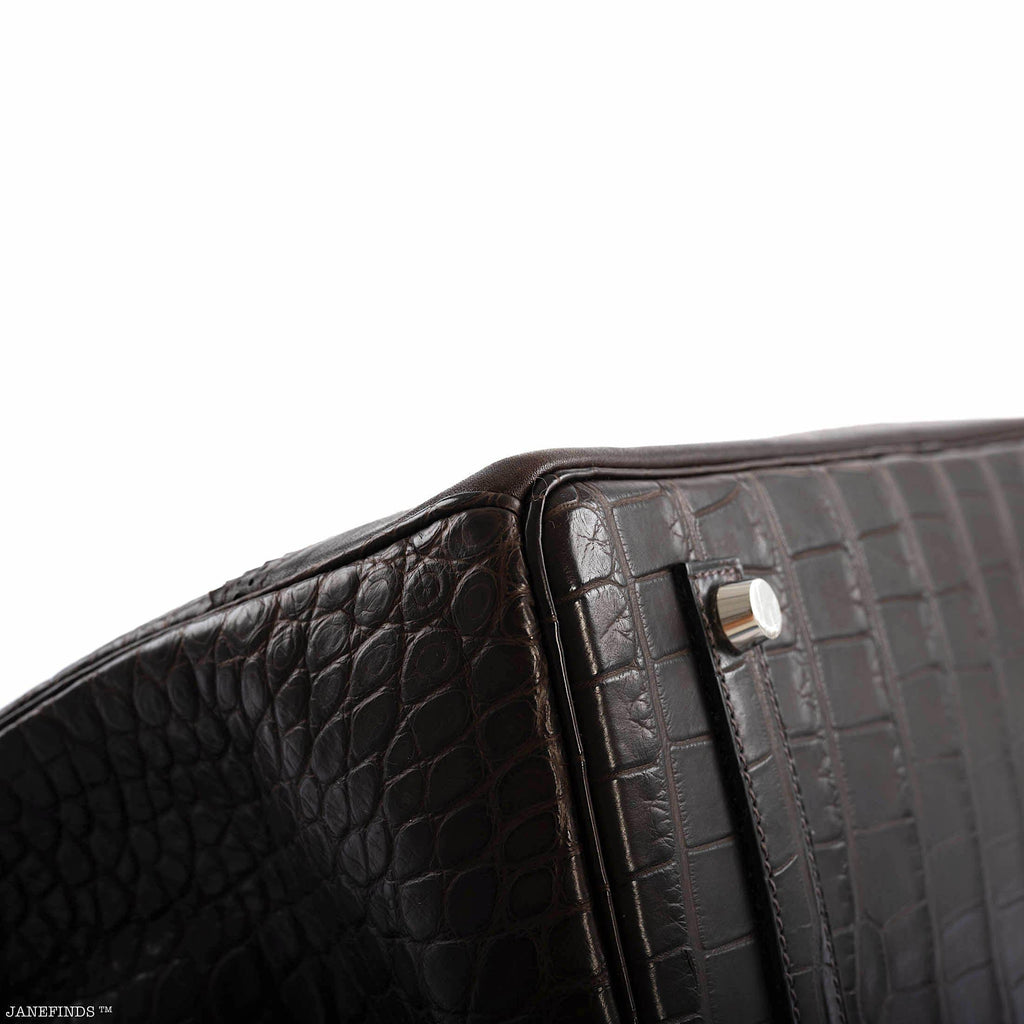 Hermes Ghillies Birkin 35 Matte Ebene Alligator & Swift with Palladium Hardware