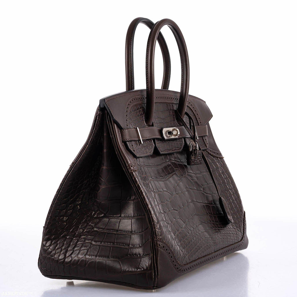 Hermes Ghillies Birkin 35 Matte Ebene Alligator & Swift with Palladium Hardware