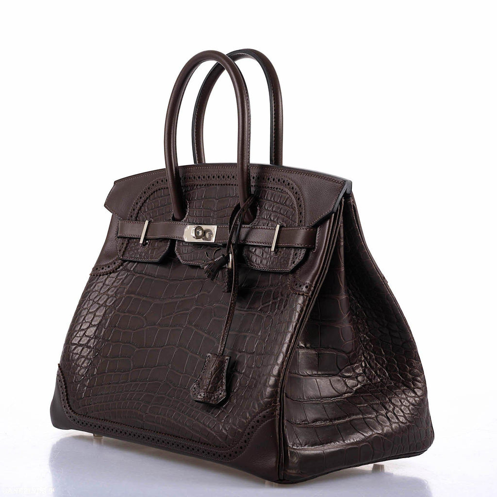 Hermes Ghillies Birkin 35 Matte Ebene Alligator & Swift with Palladium Hardware