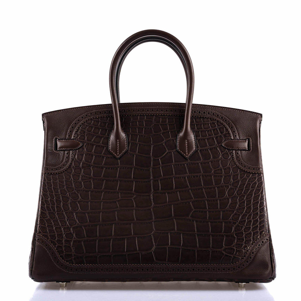Hermes Ghillies Birkin 35 Matte Ebene Alligator & Swift with Palladium Hardware