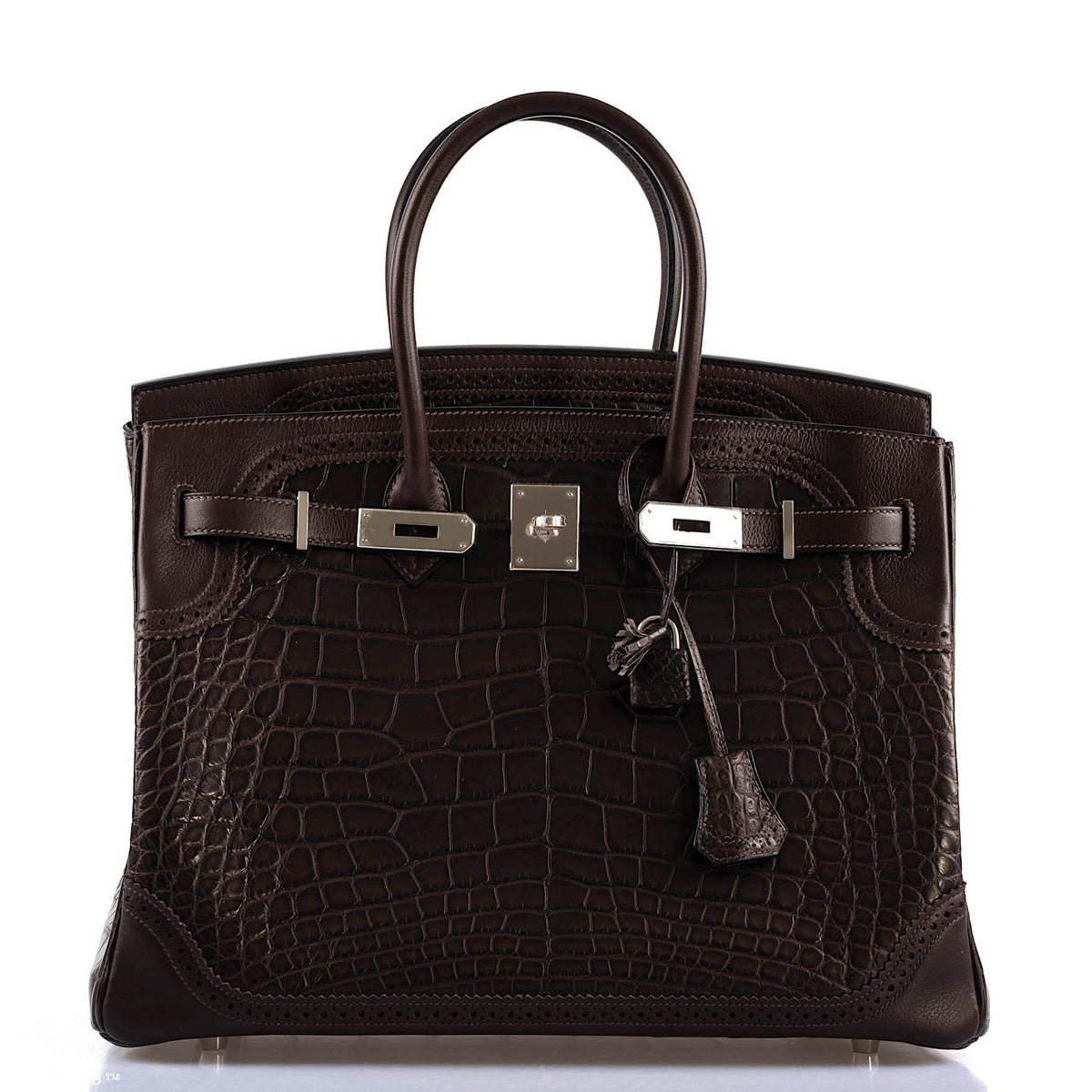 Hermes Ghillies Birkin 35 Matte Ebene Alligator & Swift with Palladium Hardware