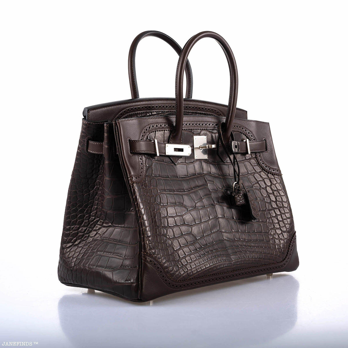 Hermes Ghillies Birkin 35 Matte Ebene Alligator & Swift with Palladium Hardware