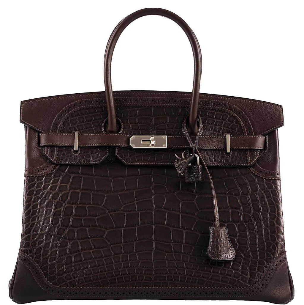 Hermes Ghillies Birkin 35 Matte Ebene Alligator & Swift with Palladium Hardware