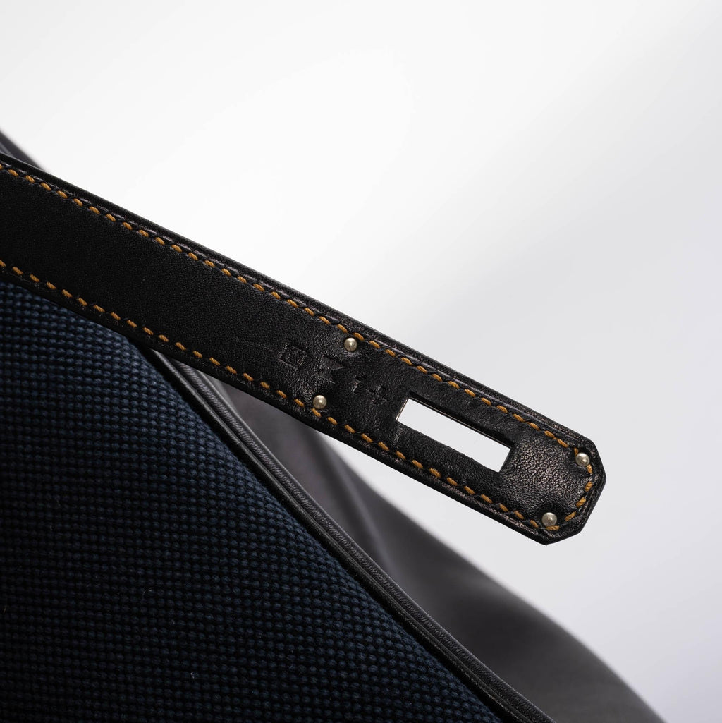 Hermes Ghillies Birkin 40 Indigo Denim & Black Evercalf with Brushed Palladium Hardware
