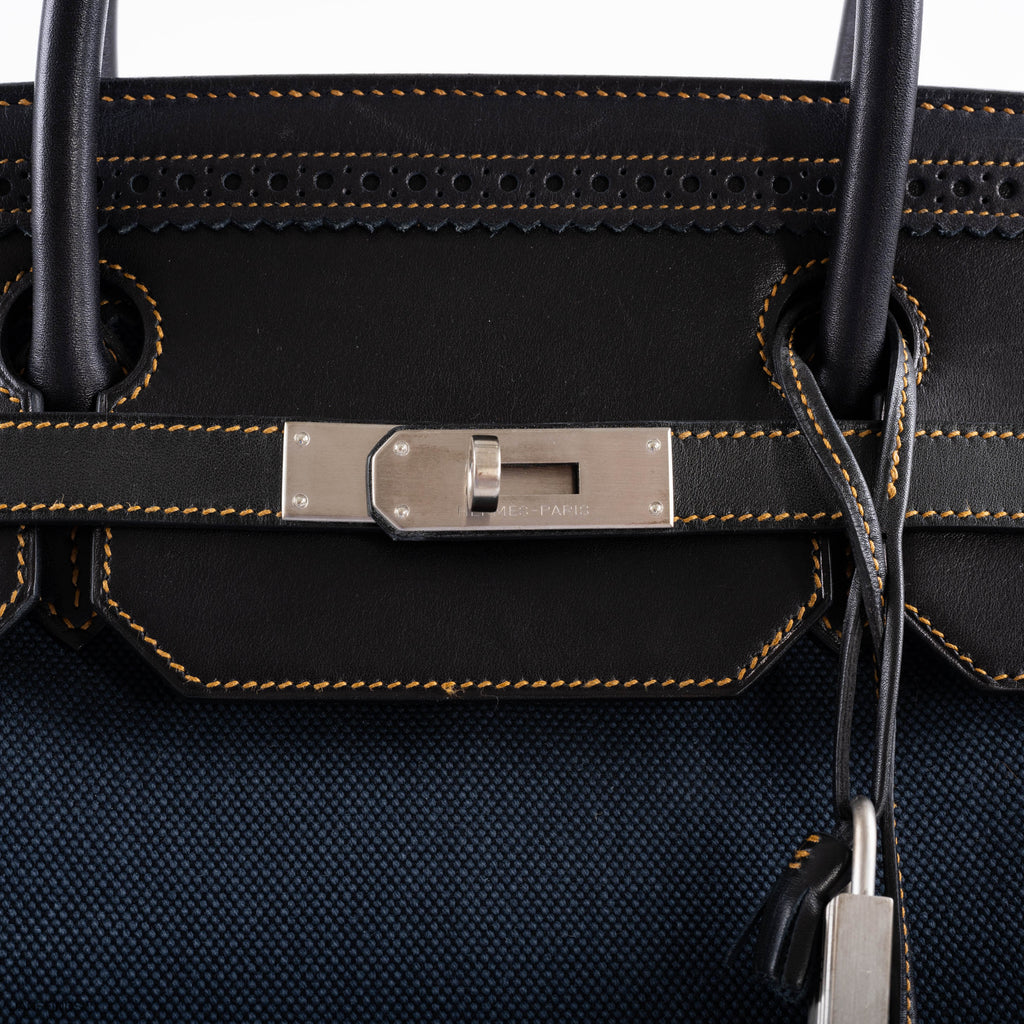Hermes Ghillies Birkin 40 Indigo Denim & Black Evercalf with Brushed Palladium Hardware