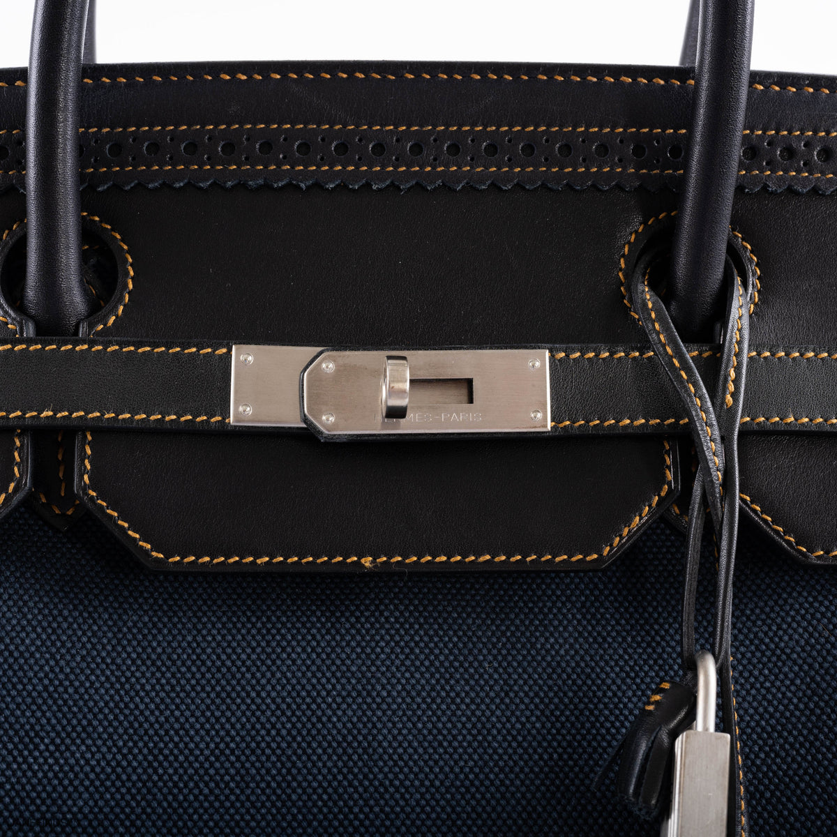 Hermes Ghillies Birkin 40 Indigo Denim & Black Evercalf with Brushed Palladium Hardware