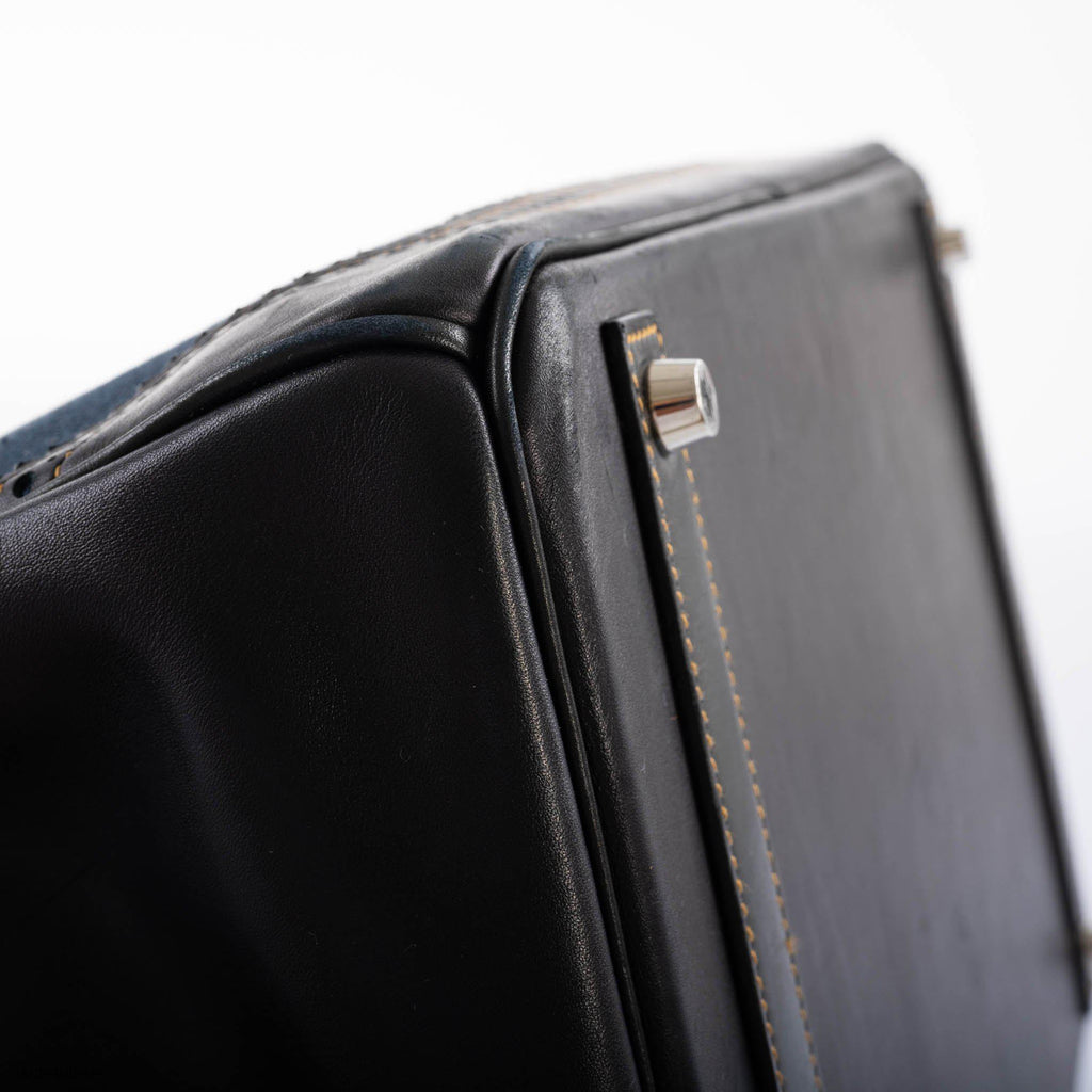 Hermes Ghillies Birkin 40 Indigo Denim & Black Evercalf with Brushed Palladium Hardware