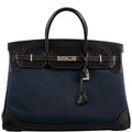 Hermes Ghillies Birkin 40 Indigo Denim & Black Evercalf with Brushed Palladium Hardware