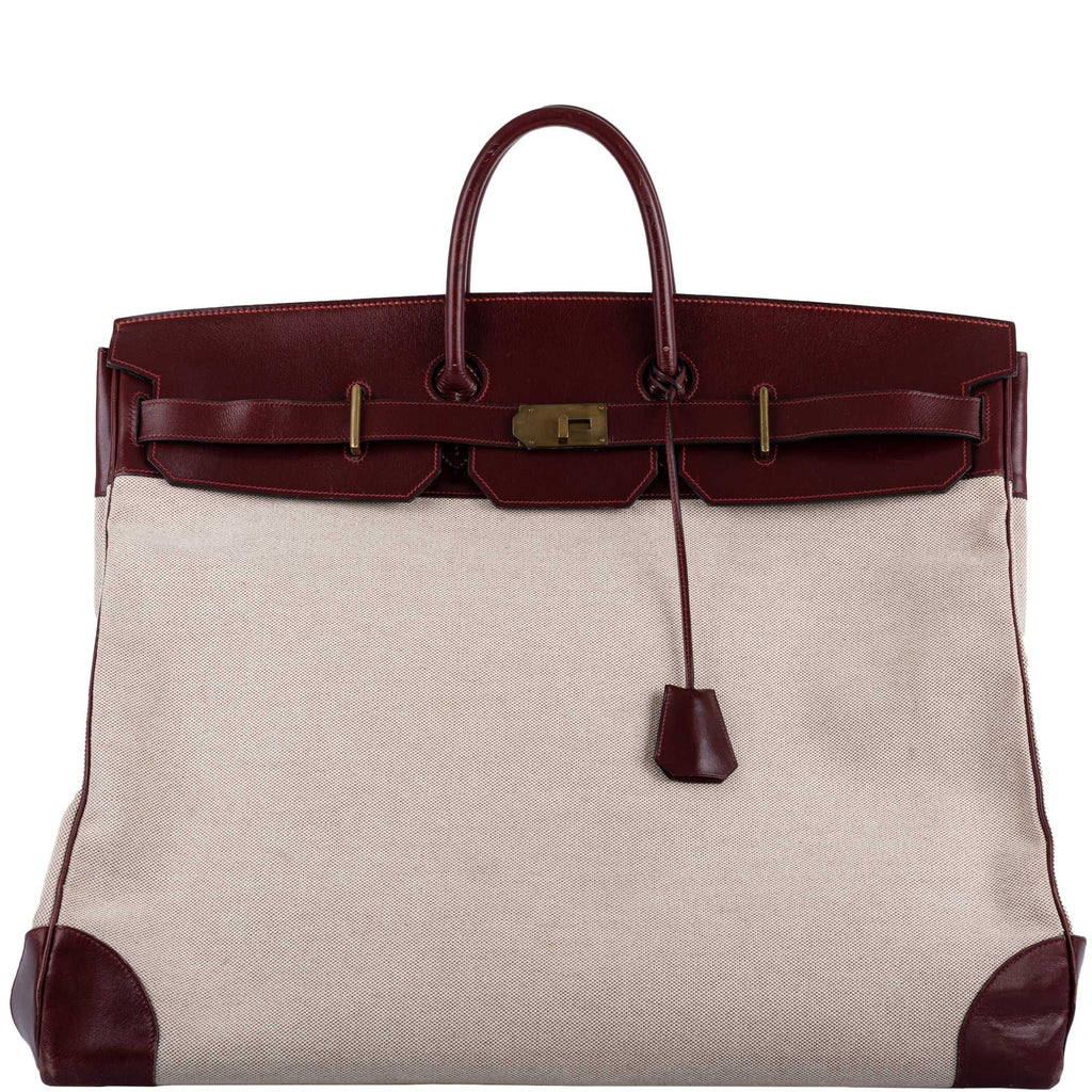 Hermes HAC Birkin 55 Toile & Rouge H Box with Gold Hardware