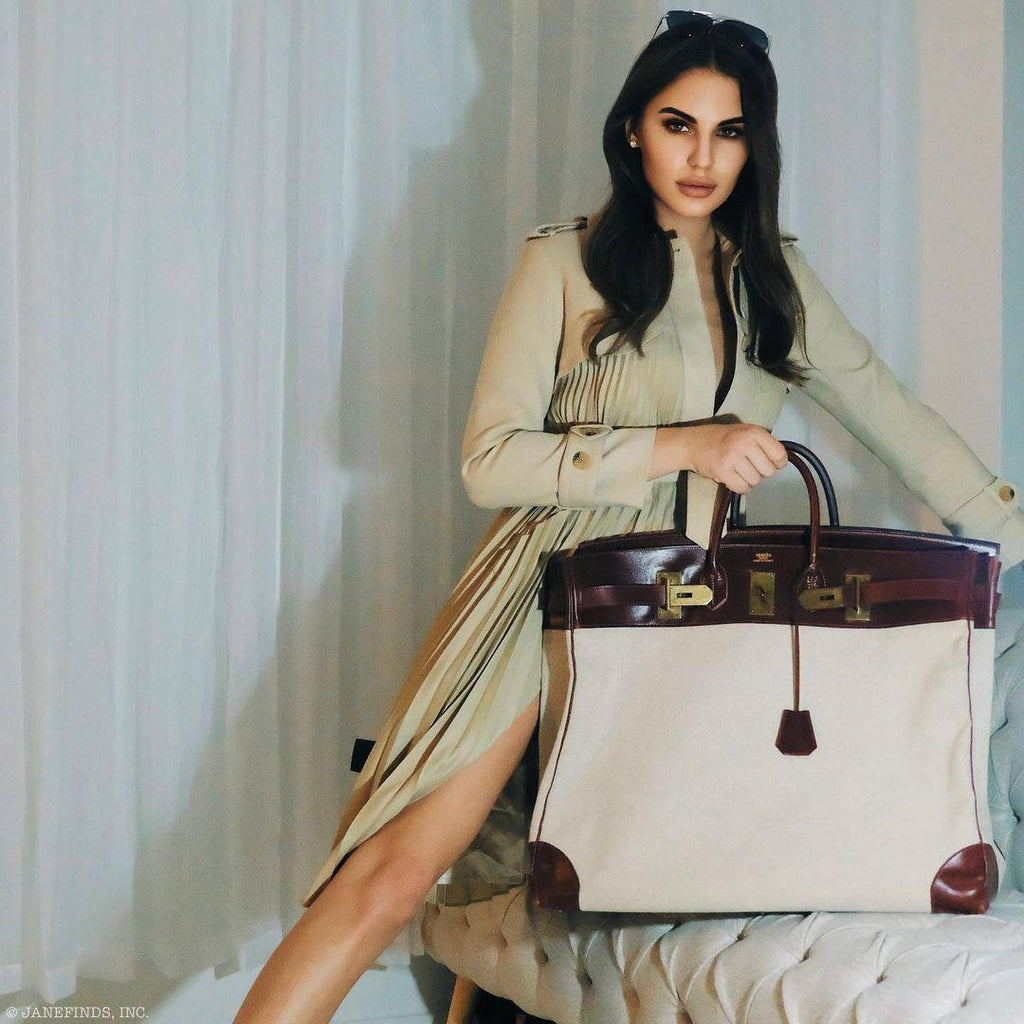 Hermes HAC Birkin 55 Toile & Rouge H Box with Gold Hardware
