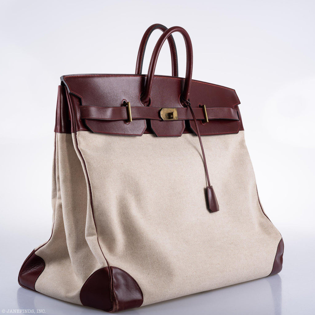 Hermes HAC Birkin 55 Toile & Rouge H Box with Gold Hardware