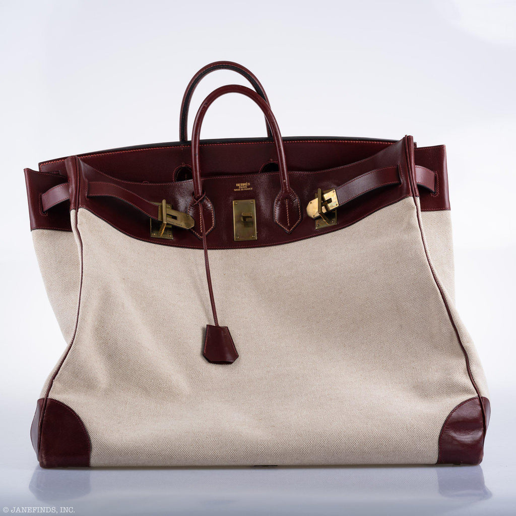 Hermes HAC Birkin 55 Toile & Rouge H Box with Gold Hardware