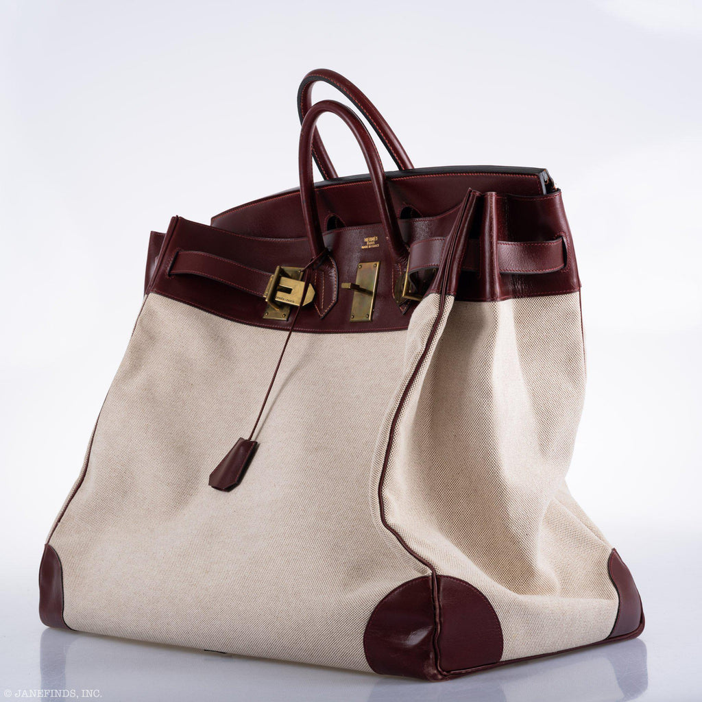 Hermes HAC Birkin 55 Toile & Rouge H Box with Gold Hardware