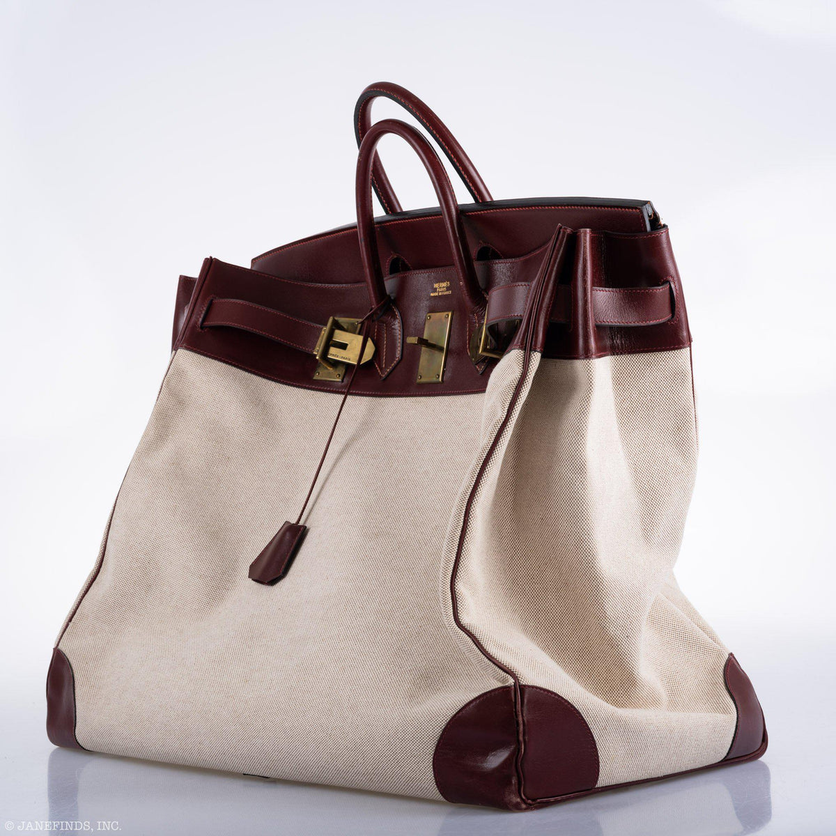Hermes HAC Birkin 55 Toile & Rouge H Box with Gold Hardware