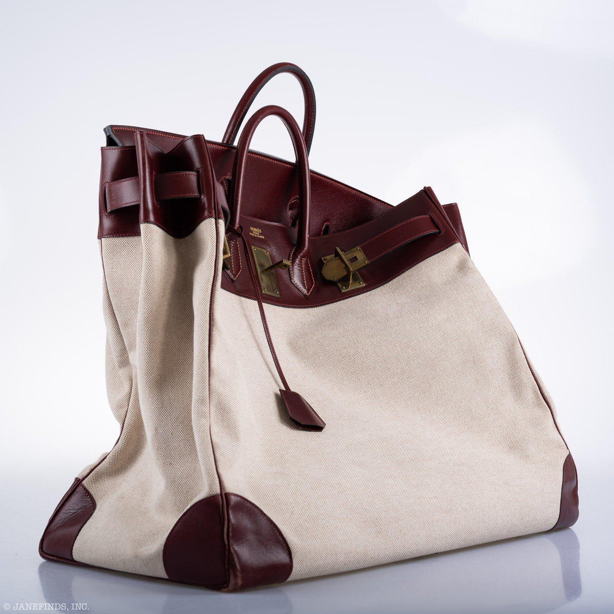 Hermes HAC Birkin 55 Toile & Rouge H Box with Gold Hardware