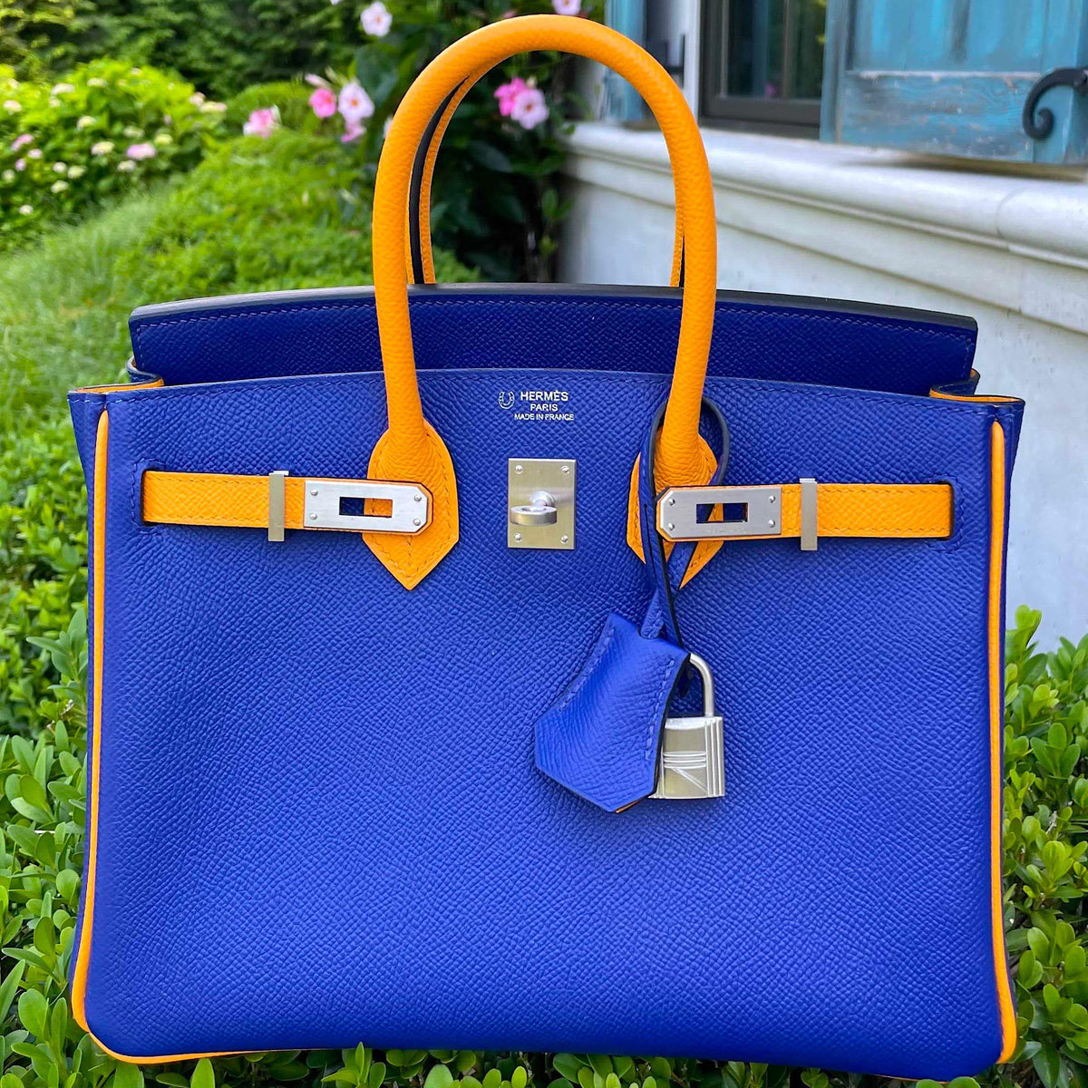 Hermes HSS Birkin 25 Jaune D’Or & Blue Electric Epsom Brushed Palladium Hardware