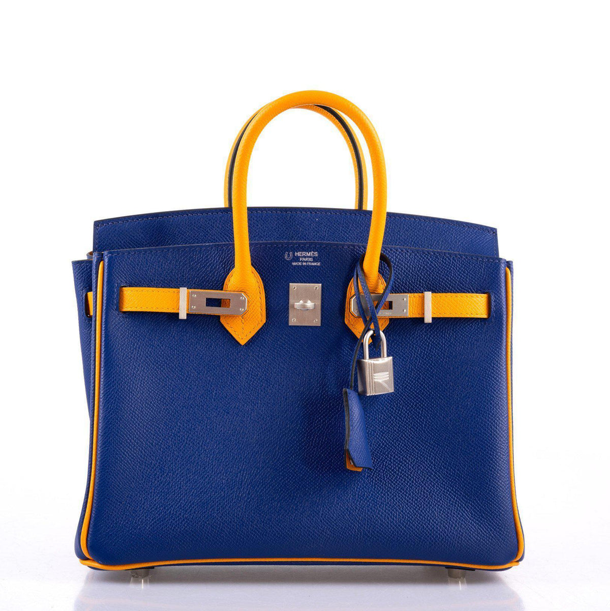 Hermes HSS Birkin 25 Jaune D’Or & Blue Electric Epsom Brushed Palladium Hardware