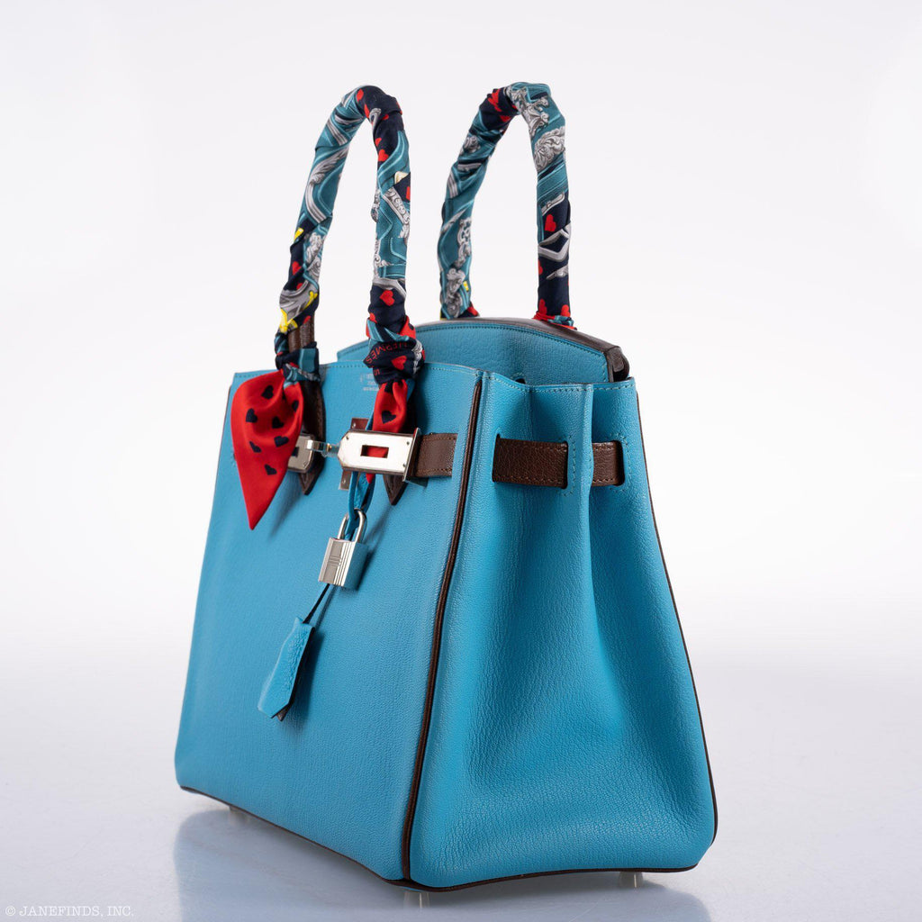 Hermes HSS Birkin 30 Blue Aztec & Havane Chevre with Palladium Hardware