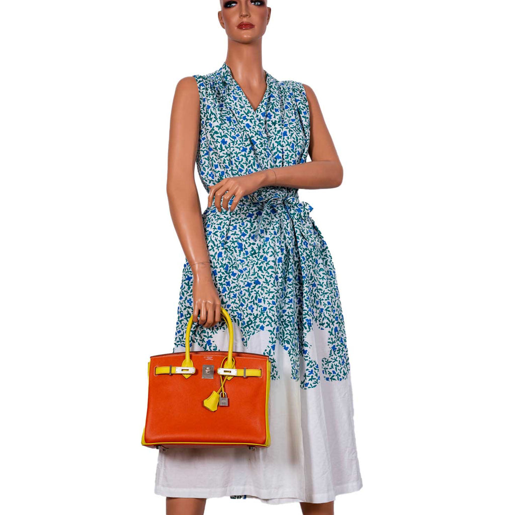 Hermes HSS Birkin 30 Feu & Lime Epsom with Brushed Palladium Hardware