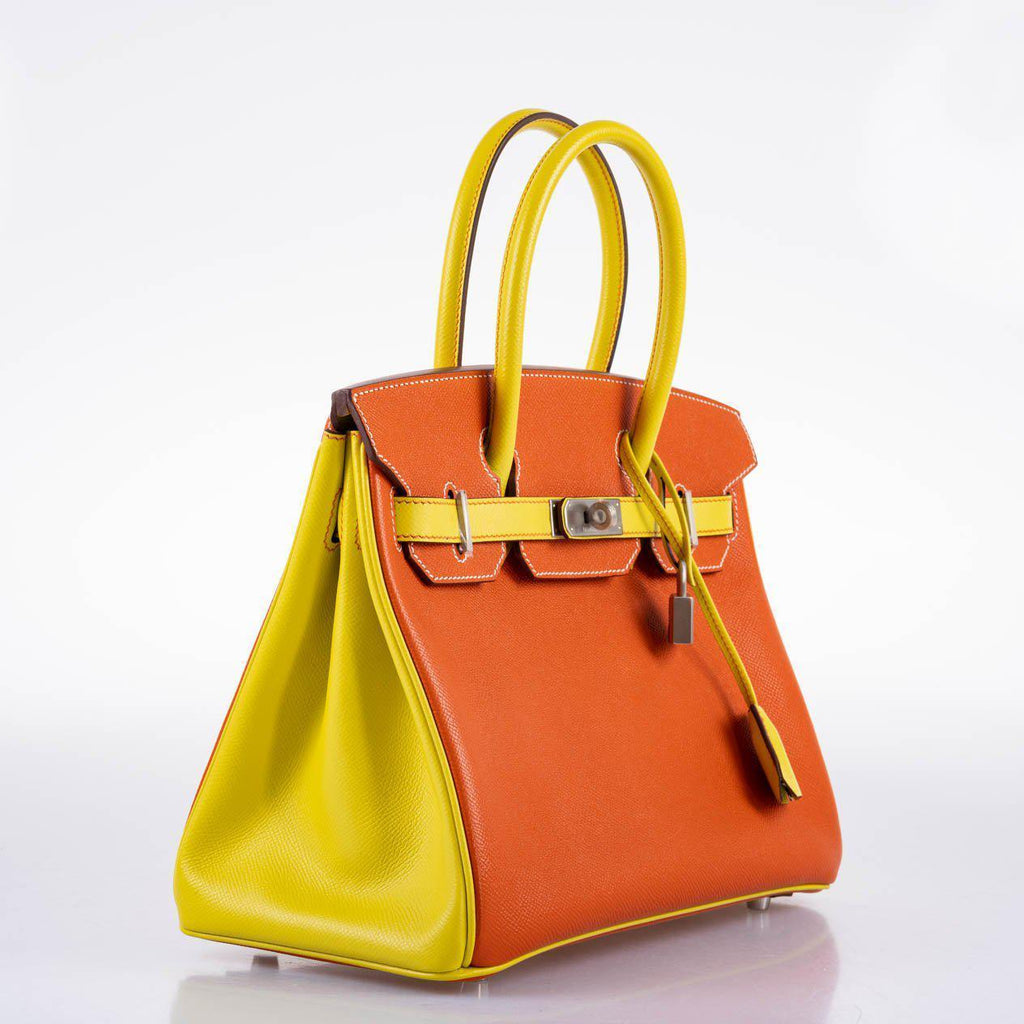 Hermes HSS Birkin 30 Feu & Lime Epsom with Brushed Palladium Hardware